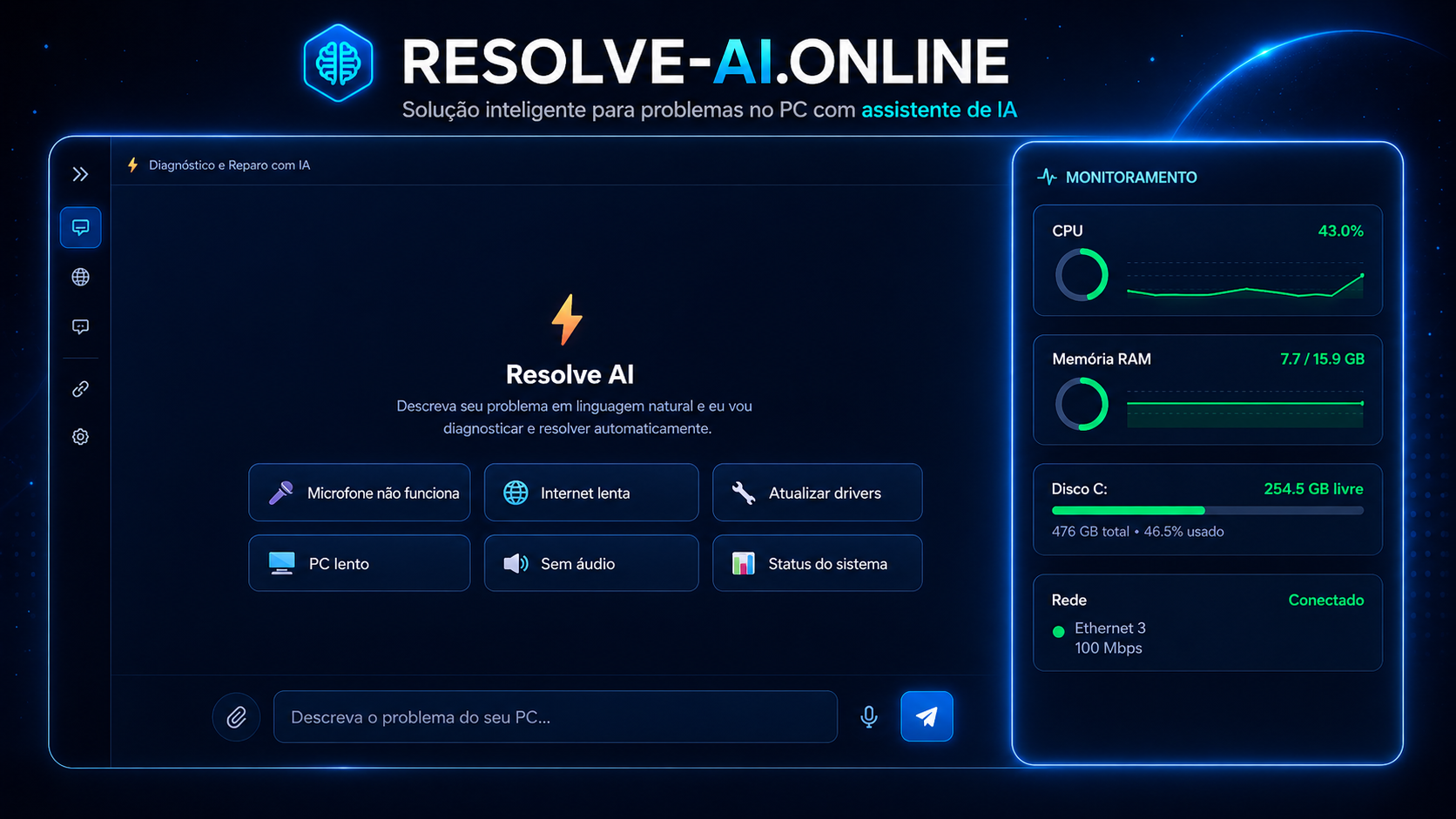 Resolve AI diagnostics dashboard on PC